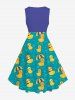 Plus Size Cute Duck Umbrella River Print Hawaii 1950s Vintage Swing A Line Dress -  