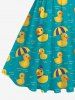 Plus Size Cute Duck Umbrella River Print Hawaii 1950s Vintage Swing A Line Dress -  