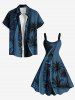 Robe Ligne A Ombre Cocotier Imprimé de Grande Taille - Bleu de Minuit S