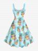Robe Débardeur Hawaïen Ligne A Fleurie Ananas Imprimé de Grande Taille - Bleu clair S