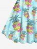 Robe Débardeur Hawaïen Ligne A Fleurie Ananas Imprimé de Grande Taille - Bleu clair S