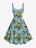 Robe débardeur grande taille à imprimé cocotier et mer, style hawaïen, coupe trapèze - Bleu Ciel S