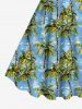 Robe débardeur grande taille à imprimé cocotier et mer, style hawaïen, coupe trapèze - Bleu Ciel S