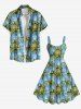 Robe débardeur grande taille à imprimé cocotier et mer, style hawaïen, coupe trapèze - Bleu Ciel S
