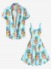 Plus Size Pineapple Floral Sunglasses Print Hawaii A Line Tank Dress - Bleu clair 1X