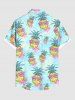 Chemise Imprimé Ananas Floral à Boutons Grande Taille avec Poche Kangourou pour Homme - Bleu clair S