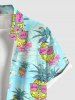 Chemise Imprimé Ananas Floral à Boutons Grande Taille avec Poche Kangourou pour Homme - Bleu clair S