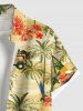 Plus Size Coconut Tree Floral Beach Car Print Hawaii Button Pocket Shirt For Men -  