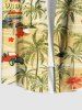 Plus Size Coconut Tree Floral Beach Car Print Hawaii Button Pocket Shirt For Men -  
