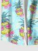 Chemise Imprimé Ananas Floral à Boutons Grande Taille avec Poche Kangourou pour Homme - Bleu clair 2XL