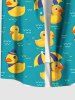 Plus Size Cute Duck Umbrella River Print Hawaii Button Pocket Shirt For Men -  