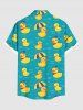 Plus Size Cute Duck Umbrella River Print Hawaii Button Pocket Shirt For Men -  