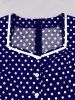Polka Dots Print Buttons Square Neck Zipper Vintage Dress -  