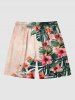 Short de Plage Hawaïen Fleur Feuille D'Hibiscus Imprimée de Grande Taille pour Homme - Rouge foncé 3XL