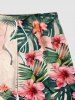 Short de Plage Hawaïen Fleur Feuille D'Hibiscus Imprimée de Grande Taille pour Homme - Rouge foncé 3XL