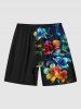 Plus Size Colorful Hibiscus Flowers Leaf Print Hawaii Beach Shorts For Men -  