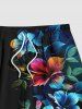 Plus Size Colorful Hibiscus Flowers Leaf Print Hawaii Beach Shorts For Men -  