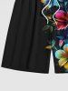 Plus Size Colorful Hibiscus Flowers Leaf Print Hawaii Beach Shorts For Men -  