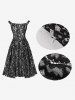 Robe Vintage Fleurie Zippée Au Dos à Lacets - Noir 2XL