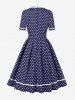 Robe Vintage Zippée à Pois Imprimé à Col Carré - Bleu 2XL
