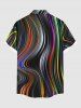 Plus Size Colorful Rainbow Light Beam Curve Print Buttons Pocket Hawaii Shirt For Men -  