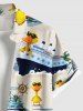 Plus Size Coconut Tree Ducks Sea Waves Ship Print Buttons Pocket Cruise Hawaii Shirt For Men -  