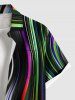 Plus Size Colorful Rainbow Light Beam Curve Print Buttons Pocket Hawaii Shirt For Men -  