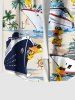 Plus Size Coconut Tree Ducks Sea Waves Ship Print Buttons Pocket Cruise Hawaii Shirt For Men -  