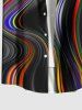 Plus Size Colorful Rainbow Light Beam Curve Print Buttons Pocket Hawaii Shirt For Men -  