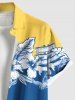 Plus Size Tropical Leaf Hibiscus Flower Colorblock Print Buttons Pocket Hawaii Shirt For Men -  