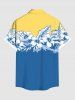 Plus Size Tropical Leaf Hibiscus Flower Colorblock Print Buttons Pocket Hawaii Shirt For Men -  