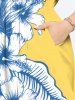 Plus Size Tropical Leaf Hibiscus Flower Colorblock Turtle Print Split Hawaii Midi Dress -  