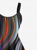 Plus Size Colorful Rainbow Light Beam Curve Print Hawaii Tank Dress -  