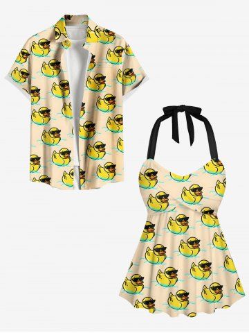 Cool Duck River Print Shirt Swimsuit Plus Size Matching Hawaii Beach Outfit For Couples