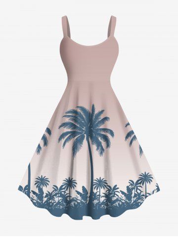 Plus Size Coconut Tree Ombre Print Hawaii Tank Dress