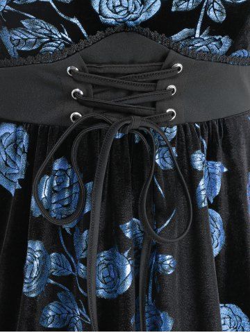 Plus Size Glitter Rose Flower Gilding Lace Up Pocket A Line Velvet Tank Cottagecore Dress