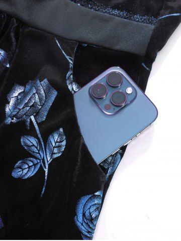 Plus Size Glitter Rose Flower Gilding Lace Up Pocket A Line Velvet Tank Cottagecore Dress