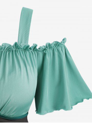 Plus Size Medieval Renaissance Cold Shoulder Ruched Ruffles Colorblock Lace Up Belted Vintage Corset A Line Dress