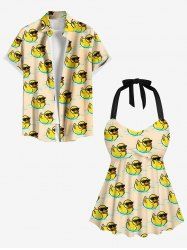 Maillot de Bain Grande Taille Imprimé Canard Contrastant - Beige 