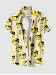 Plus Size Cool Duck River Print Hawaii Button Pocket Shirt For Men -  