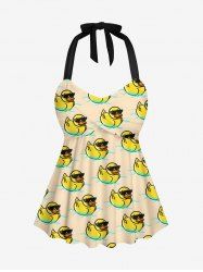 Haut de Tankini Tordu Canard Rivière Imprimé sans Dos à Col Halter - Beige 4X