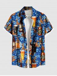Plus Size Beer Kangaroo Floral Print Hawaii Button Pocket Shirt For Men -  