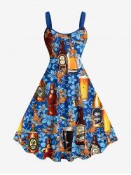 Robe Débardeur Hawaïen Ligne A Fleurie Imprimée de Grande Taille avec Poche Kangourou - Bleu 4X