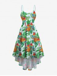 Plus Size Tropical Leaves Pineapple Parrot Print Hawaii High Low Asymmetric Cami Dress -  