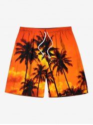 Plus Size Coconut Tree Ombre Dusk Print Hawaii Drawstring Beach Shorts For Men -  