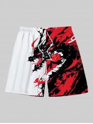 Plus Size Ink Painting Dragon Print Hawaii Drawstring Beach Shorts For Men -  