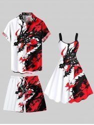 Costume de Plage Grande Taille Imprimé Dragon Peint D'encre - Rouge 