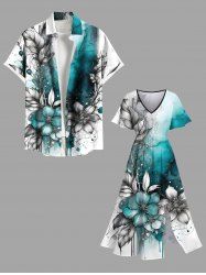 Flower Leaf Ombre Colorblock Paint Drop Print Plus Size Matching Hawaii Beach Outfit For Couples -  