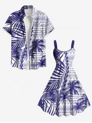 Coconut Tree Tropical Leaf Print Plus Size Matching Hawaii Beach Outfit For Couples -  