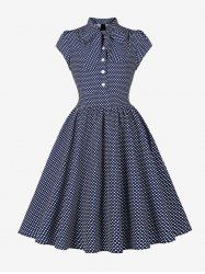 Polka Dot Print Buttons Bowknot Collar Vintage Dress -  